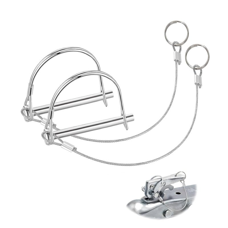 BADAO 2Pack Locking Pins,Trailer Pin with Anti-lost Rope Ring,Premium Trailer Hitch Pin,Hitch Locking Pin,Professional Trailer Coupler Pins for Farm Lawn Garden Wagons Towing,Size 1/4" x 2.36"(6.3mm x 60mm) - Image 1